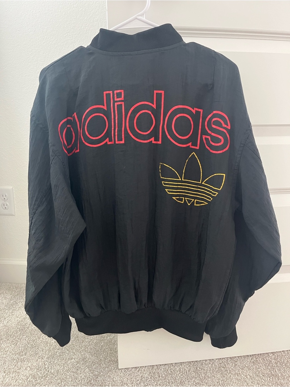 Rare 90s Vintage adidas Black windbreaker Red Yellow Logo Women’s S/M 1990s